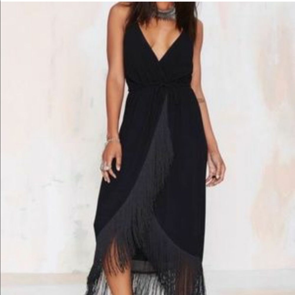 Nasty Gal Faux Wrap Fringe Maxi Dress w/ Tags